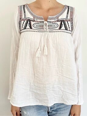Free People White Embroidered Blouse
